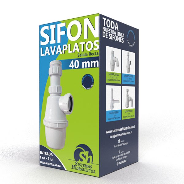 SIFÓN LAVAPLATOS SALIDA RECTA 40mm
